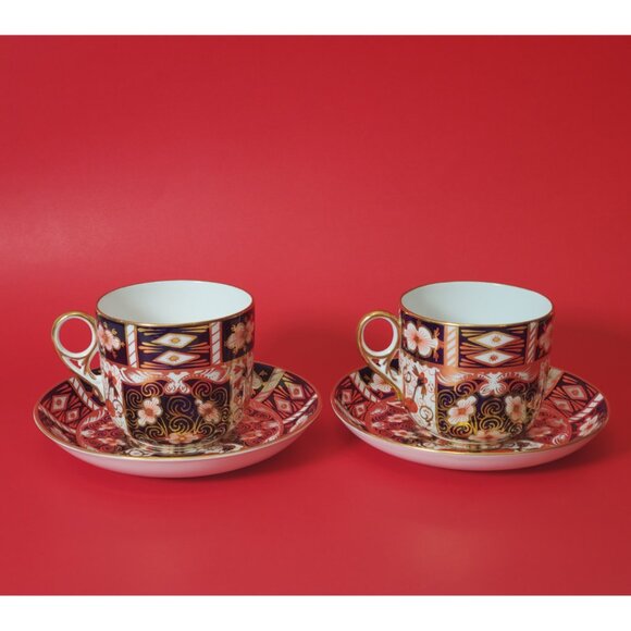 Antique Royal Crown Derby Imari Tea Cups & Saucers 1916 & 1921 - Picture 8 of 12